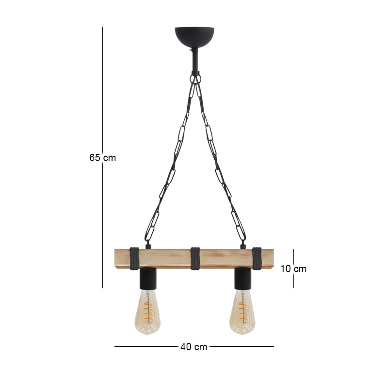 Φωτιστικό Οροφής Vero E27 Ξύλινο Δίφωτο Χρώμα Φυσικό - Μαύρο 40x8x65
