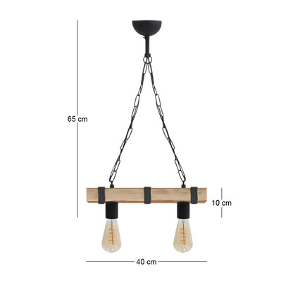 Φωτιστικό Οροφής Vero E27 Ξύλινο Δίφωτο Χρώμα Φυσικό - Μαύρο 40x8x65
