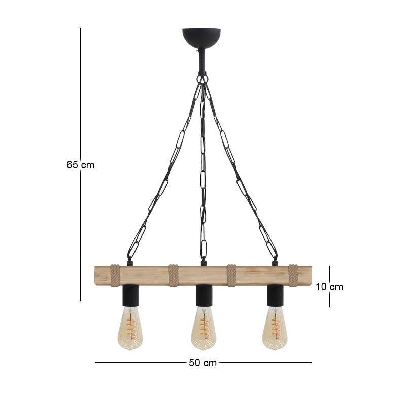 Φωτιστικό Οροφής Vero E27 Ξύλινο Τρίφωτο Χρώμα Φυσικό 50x8x65
