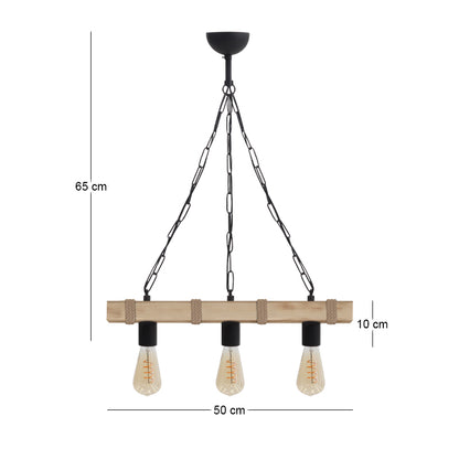 Φωτιστικό Οροφής Vero E27 Ξύλινο Τρίφωτο Χρώμα Φυσικό 50x8x65