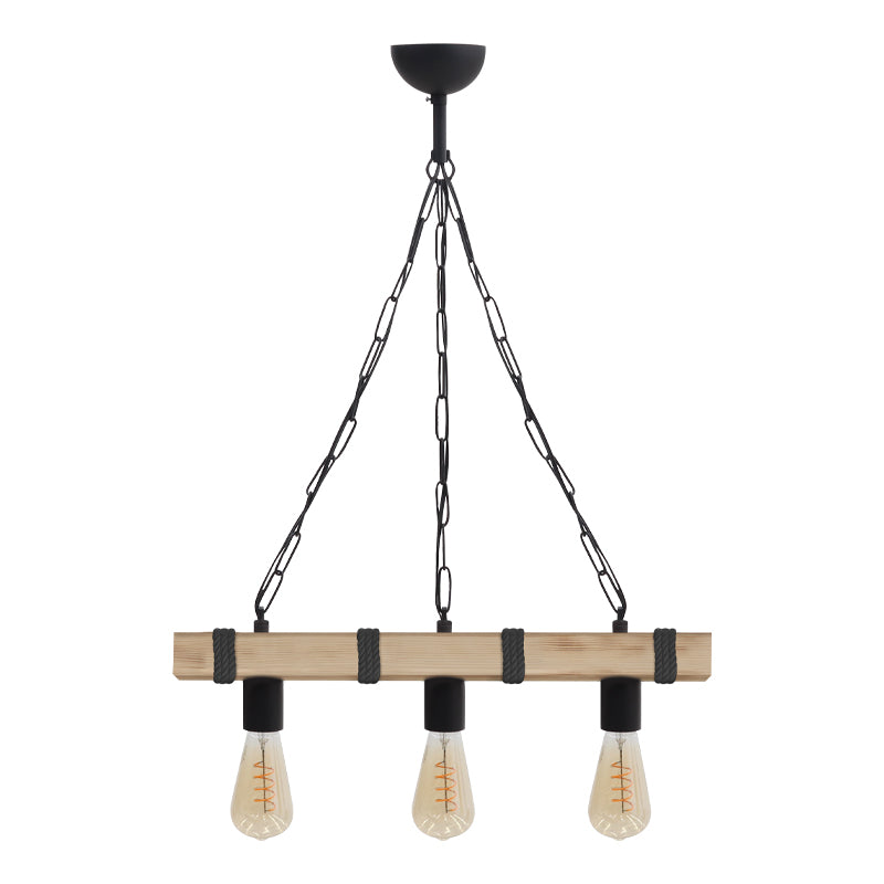 Φωτιστικό Οροφής Vero E27 Ξύλινο Τρίφωτο Χρώμα Φυσικό - Μαύρο 50x8x65