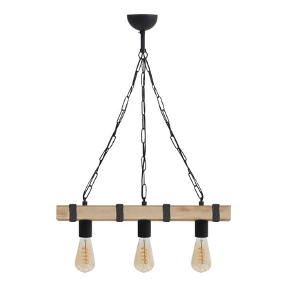 Φωτιστικό Οροφής Vero E27 Ξύλινο Τρίφωτο Χρώμα Φυσικό - Μαύρο 50x8x65