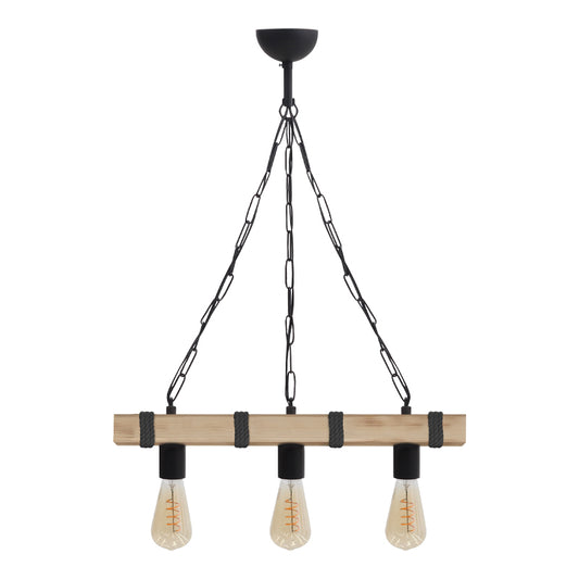 Φωτιστικό Οροφής Vero E27 Ξύλινο Τρίφωτο Χρώμα Φυσικό - Μαύρο 50x8x65