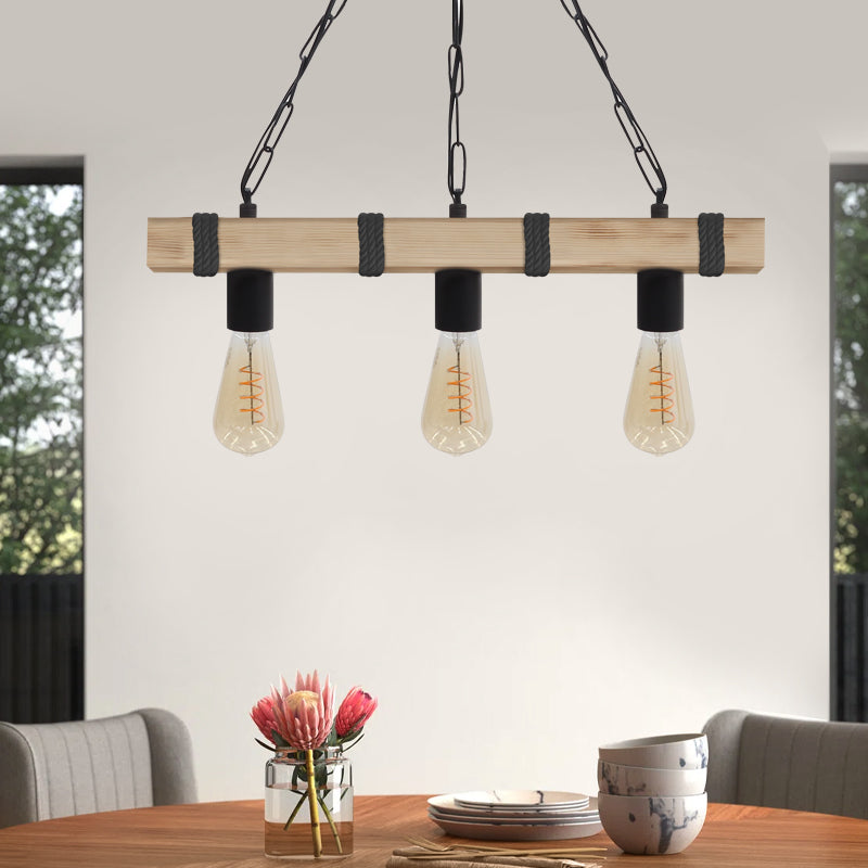 Φωτιστικό Οροφής Vero E27 Ξύλινο Τρίφωτο Χρώμα Φυσικό - Μαύρο 50x8x65