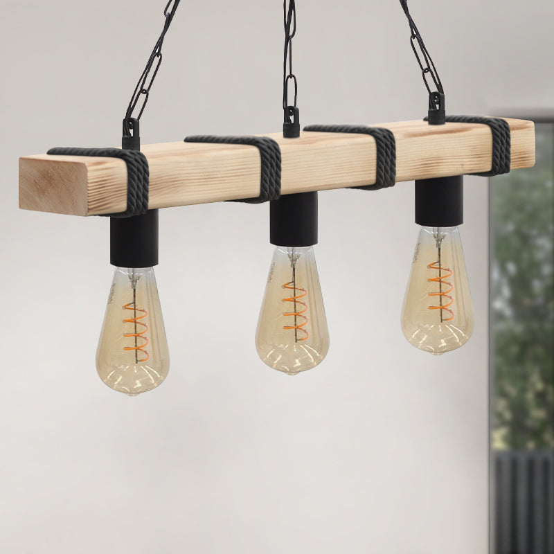 Φωτιστικό Οροφής Vero E27 Ξύλινο Τρίφωτο Χρώμα Φυσικό - Μαύρο 50x8x65