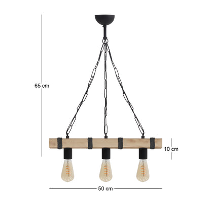 Φωτιστικό Οροφής Vero E27 Ξύλινο Τρίφωτο Χρώμα Φυσικό - Μαύρο 50x8x65