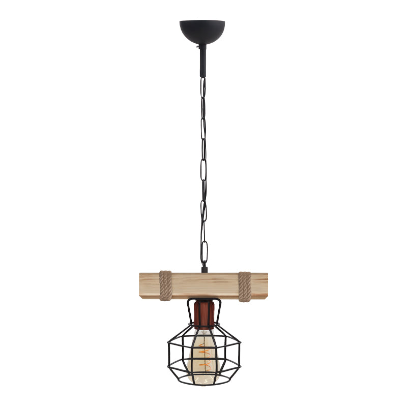Φωτιστικό Οροφής Lumenia E27 Ξύλινο - Μεταλλικό Μονόφωτο Χρώμα Φυσικό - Μαύρο 25x14x80