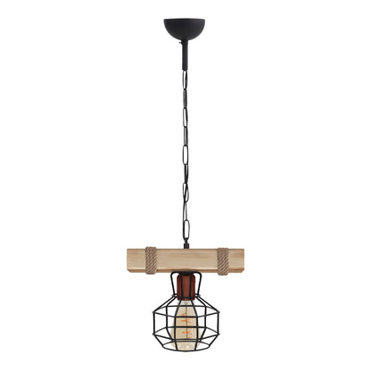 Φωτιστικό Οροφής Lumenia E27 Ξύλινο - Μεταλλικό Μονόφωτο Χρώμα Φυσικό - Μαύρο 25x14x80