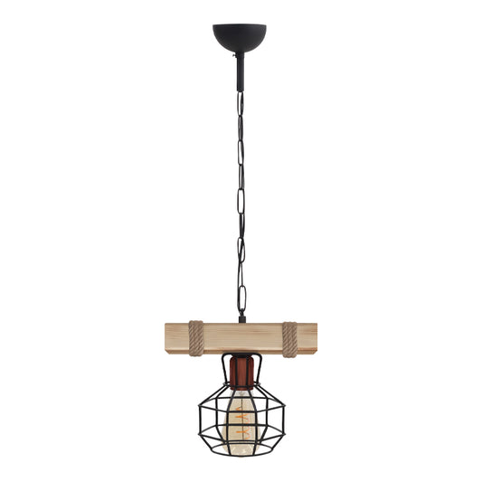 Φωτιστικό Οροφής Lumenia E27 Ξύλινο - Μεταλλικό Μονόφωτο Χρώμα Φυσικό - Μαύρο 25x14x80