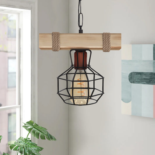 Φωτιστικό Οροφής Lumenia E27 Ξύλινο - Μεταλλικό Μονόφωτο Χρώμα Φυσικό - Μαύρο 25x14x80