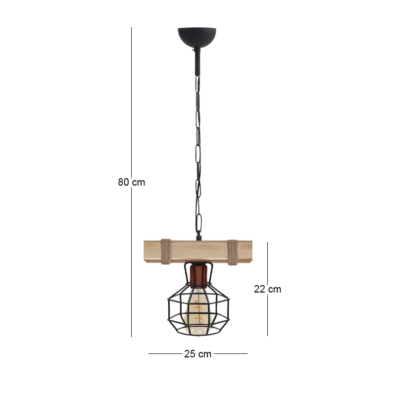 Φωτιστικό Οροφής Lumenia E27 Ξύλινο - Μεταλλικό Μονόφωτο Χρώμα Φυσικό - Μαύρο 25x14x80