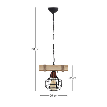 Φωτιστικό Οροφής Lumenia E27 Ξύλινο - Μεταλλικό Μονόφωτο Χρώμα Φυσικό - Μαύρο 25x14x80