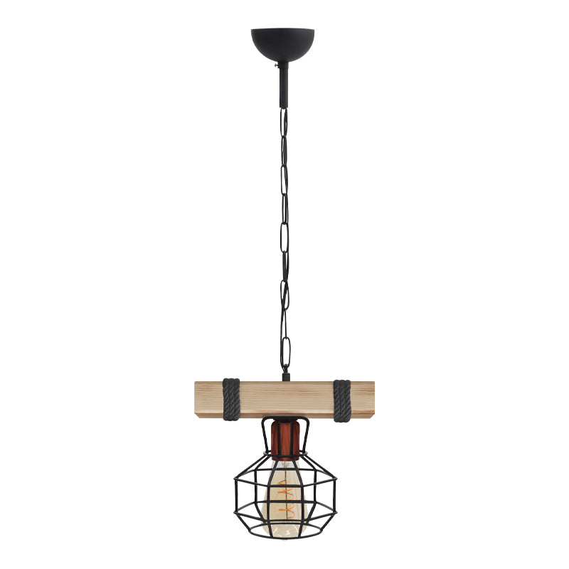 Φωτιστικό Οροφής Lumenia E27 Ξύλινο - Μεταλλικό Μονόφωτο Χρώμα Φυσικό - Μαύρο 25x14x80