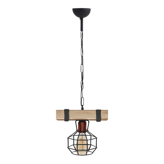 Φωτιστικό Οροφής Lumenia E27 Ξύλινο - Μεταλλικό Μονόφωτο Χρώμα Φυσικό - Μαύρο 25x14x80