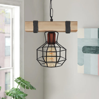Φωτιστικό Οροφής Lumenia E27 Ξύλινο - Μεταλλικό Μονόφωτο Χρώμα Φυσικό - Μαύρο 25x14x80