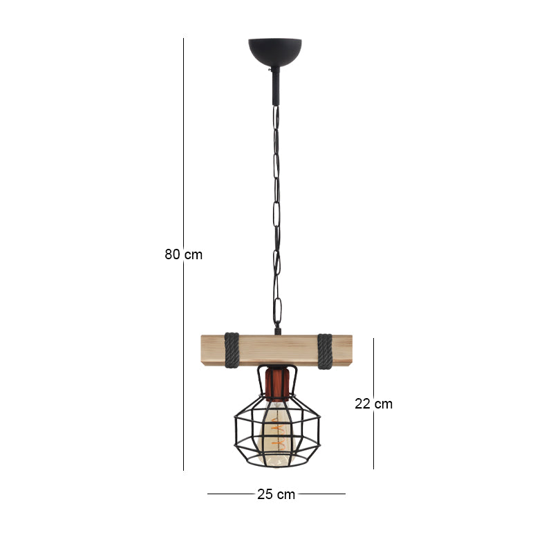 Φωτιστικό Οροφής Lumenia E27 Ξύλινο - Μεταλλικό Μονόφωτο Χρώμα Φυσικό - Μαύρο 25x14x80