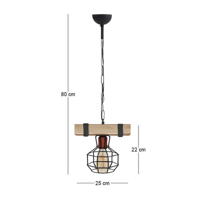 Φωτιστικό Οροφής Lumenia E27 Ξύλινο - Μεταλλικό Μονόφωτο Χρώμα Φυσικό - Μαύρο 25x14x80