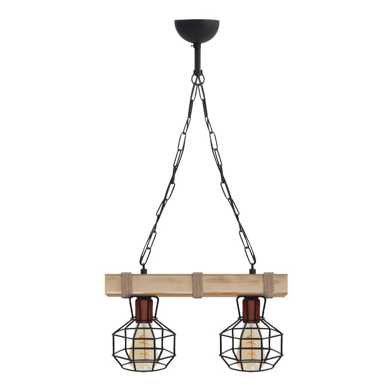 Φωτιστικό Οροφής Lumenia E27 Ξύλινο - Μεταλλικό Δίφωτο Χρώμα Φυσικό - Μαύρο 40x14x80