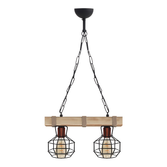 Φωτιστικό Οροφής Lumenia E27 Ξύλινο - Μεταλλικό Δίφωτο Χρώμα Φυσικό - Μαύρο 40x14x80