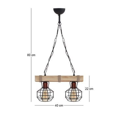 Φωτιστικό Οροφής Lumenia E27 Ξύλινο - Μεταλλικό Δίφωτο Χρώμα Φυσικό - Μαύρο 40x14x80