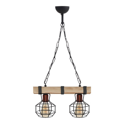 Φωτιστικό Οροφής Lumenia E27 Ξύλινο - Μεταλλικό Δίφωτο Χρώμα Φυσικό - Μαύρο 40x14x80