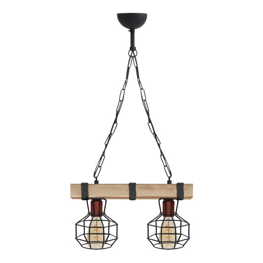 Φωτιστικό Οροφής Lumenia E27 Ξύλινο - Μεταλλικό Δίφωτο Χρώμα Φυσικό - Μαύρο 40x14x80