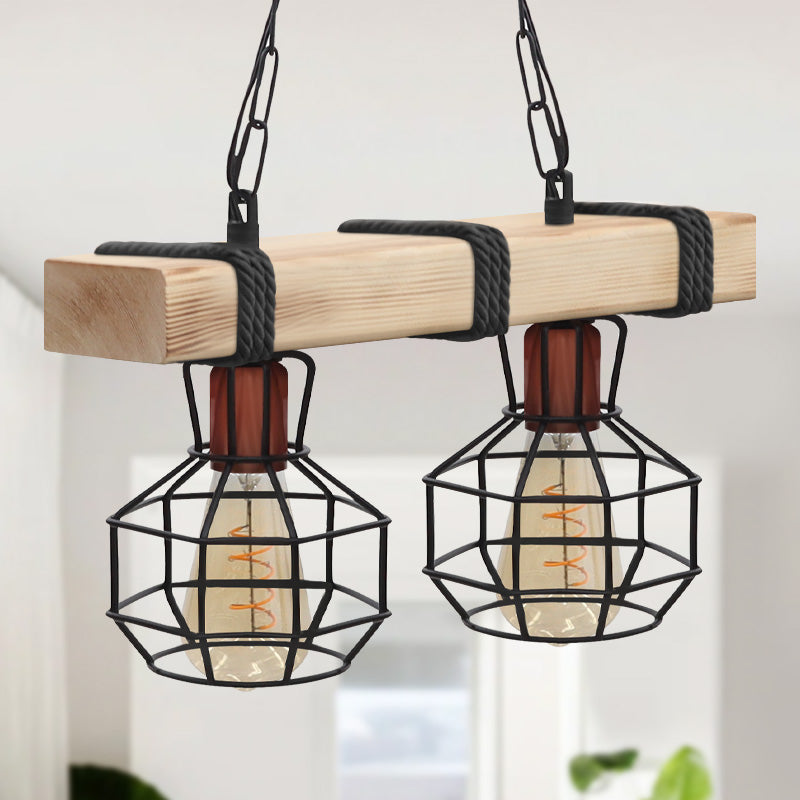 Φωτιστικό Οροφής Lumenia E27 Ξύλινο - Μεταλλικό Δίφωτο Χρώμα Φυσικό - Μαύρο 40x14x80