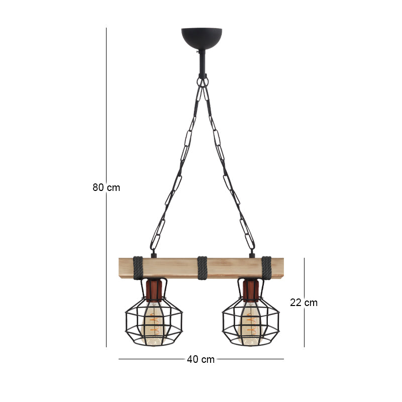 Φωτιστικό Οροφής Lumenia E27 Ξύλινο - Μεταλλικό Δίφωτο Χρώμα Φυσικό - Μαύρο 40x14x80