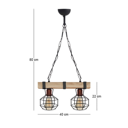 Φωτιστικό Οροφής Lumenia E27 Ξύλινο - Μεταλλικό Δίφωτο Χρώμα Φυσικό - Μαύρο 40x14x80