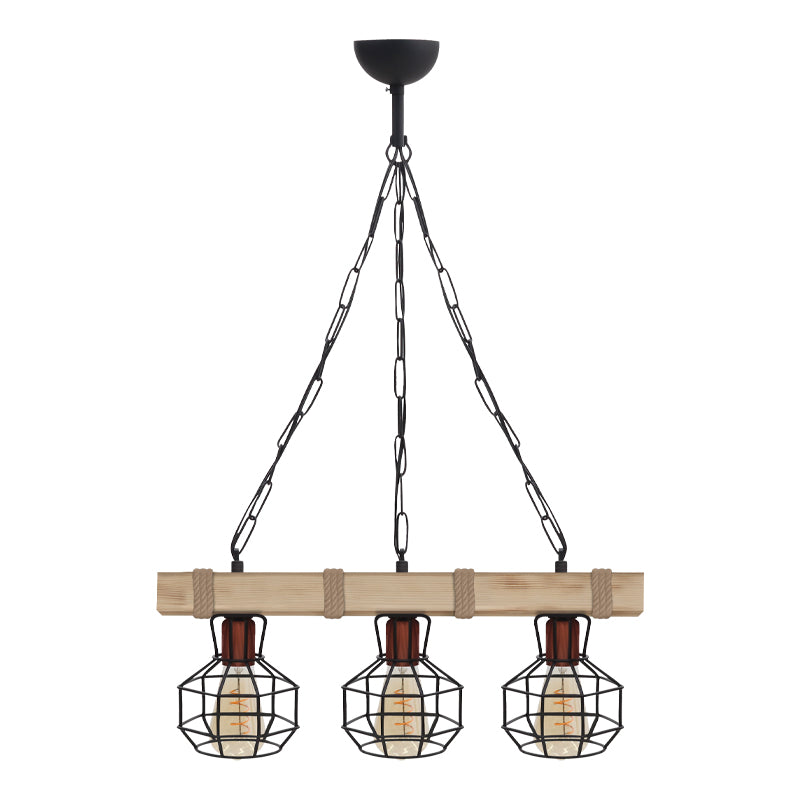 Φωτιστικό Οροφής Lumenia E27 Ξύλινο - Μεταλλικό Τρίφωτο Χρώμα Φυσικό - Μαύρο 50x14x80
