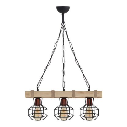 Φωτιστικό Οροφής Lumenia E27 Ξύλινο - Μεταλλικό Τρίφωτο Χρώμα Φυσικό - Μαύρο 50x14x80