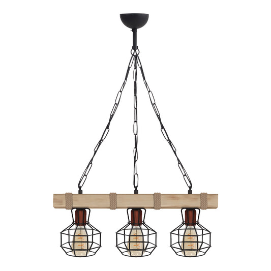 Φωτιστικό Οροφής Lumenia E27 Ξύλινο - Μεταλλικό Τρίφωτο Χρώμα Φυσικό - Μαύρο 50x14x80