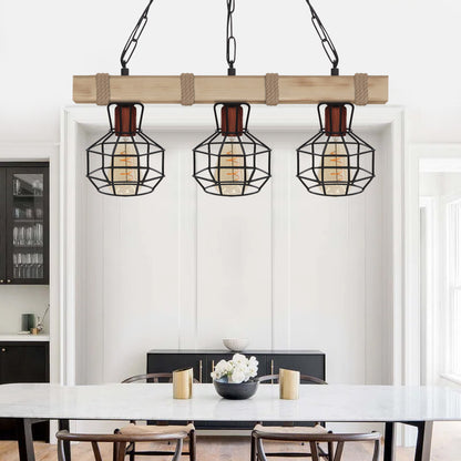 Φωτιστικό Οροφής Lumenia E27 Ξύλινο - Μεταλλικό Τρίφωτο Χρώμα Φυσικό - Μαύρο 50x14x80