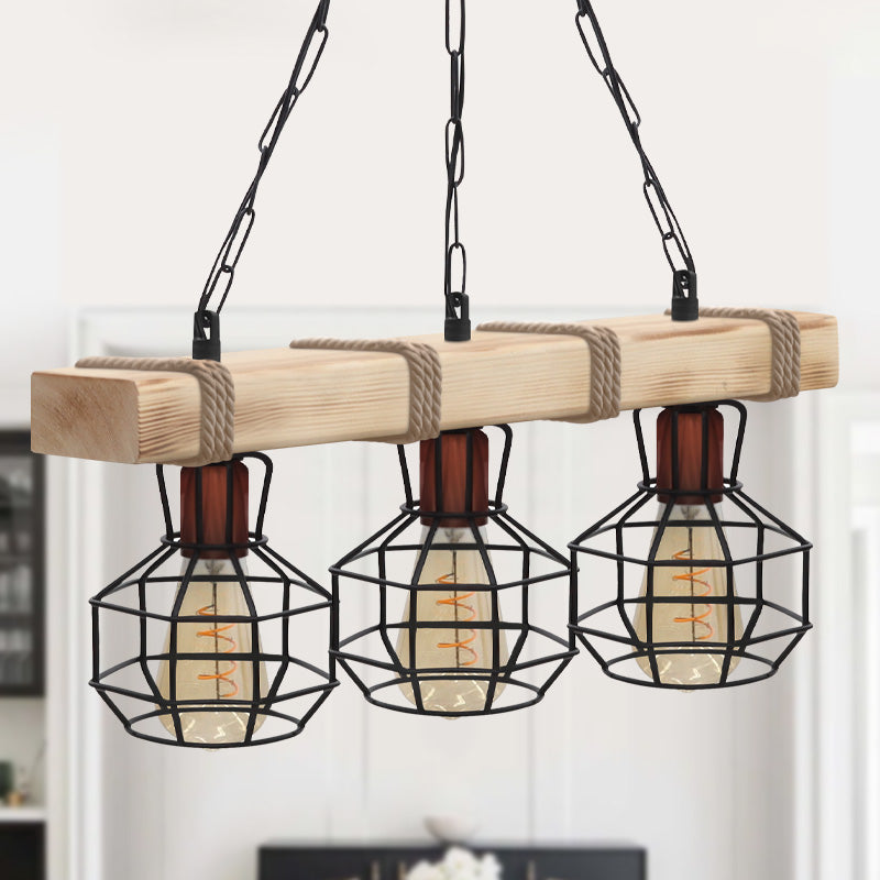 Φωτιστικό Οροφής Lumenia E27 Ξύλινο - Μεταλλικό Τρίφωτο Χρώμα Φυσικό - Μαύρο 50x14x80