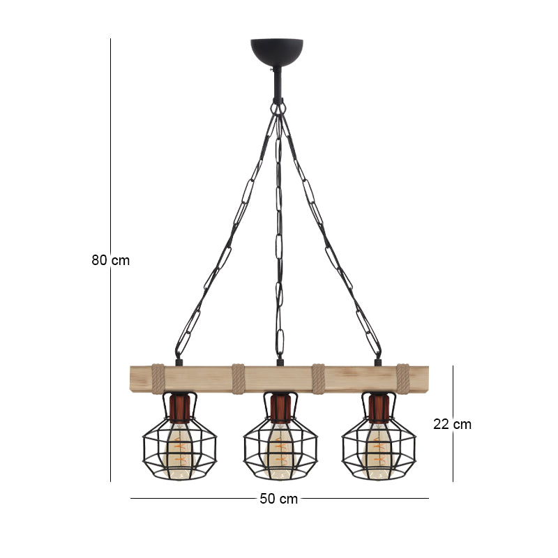 Φωτιστικό Οροφής Lumenia E27 Ξύλινο - Μεταλλικό Τρίφωτο Χρώμα Φυσικό - Μαύρο 50x14x80