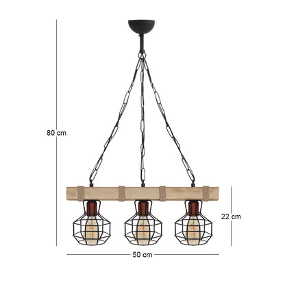 Φωτιστικό Οροφής Lumenia E27 Ξύλινο - Μεταλλικό Τρίφωτο Χρώμα Φυσικό - Μαύρο 50x14x80