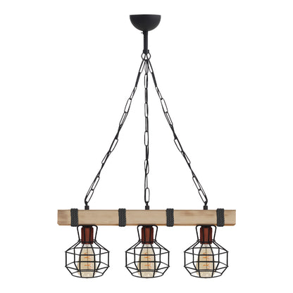 Φωτιστικό Οροφής Lumenia E27 Ξύλινο - Μεταλλικό Τρίφωτο Χρώμα Φυσικό - Μαύρο 50x14x80