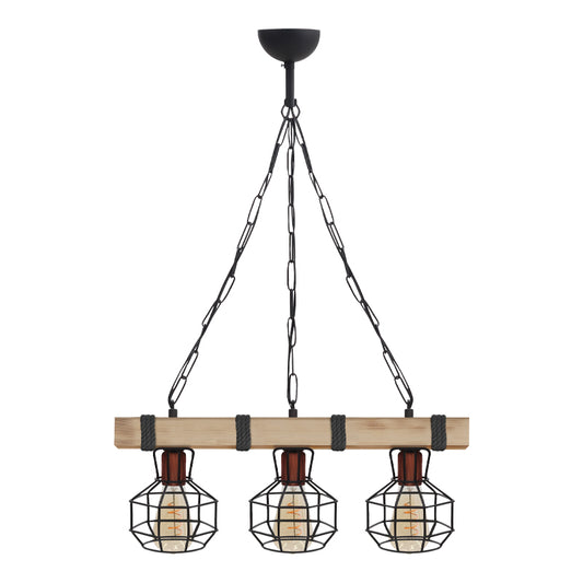 Φωτιστικό Οροφής Lumenia E27 Ξύλινο - Μεταλλικό Τρίφωτο Χρώμα Φυσικό - Μαύρο 50x14x80