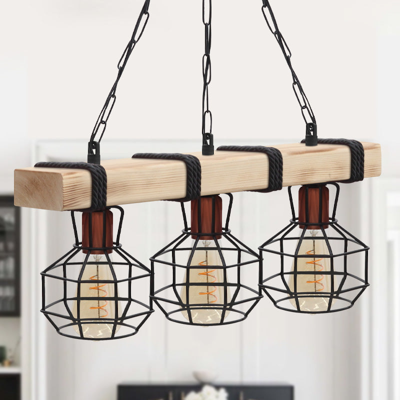 Φωτιστικό Οροφής Lumenia E27 Ξύλινο - Μεταλλικό Τρίφωτο Χρώμα Φυσικό - Μαύρο 50x14x80