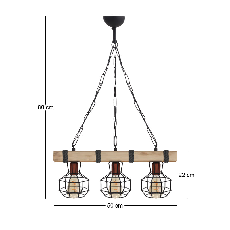 Φωτιστικό Οροφής Lumenia E27 Ξύλινο - Μεταλλικό Τρίφωτο Χρώμα Φυσικό - Μαύρο 50x14x80
