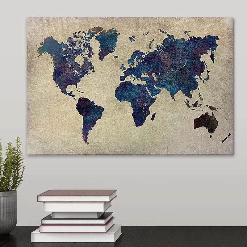 Πίνακας σε Καμβά World Map Ψηφιακής Εκτύπωσης 75x50x3