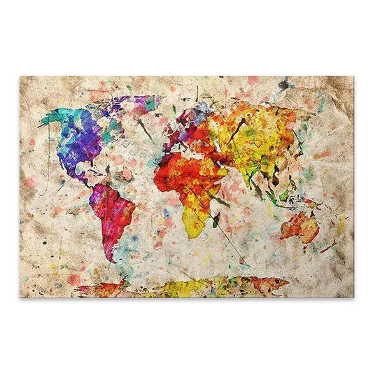 Πίνακας σε Καμβά Colorful World Map Ψηφιακής Εκτύπωσης 75x50x3