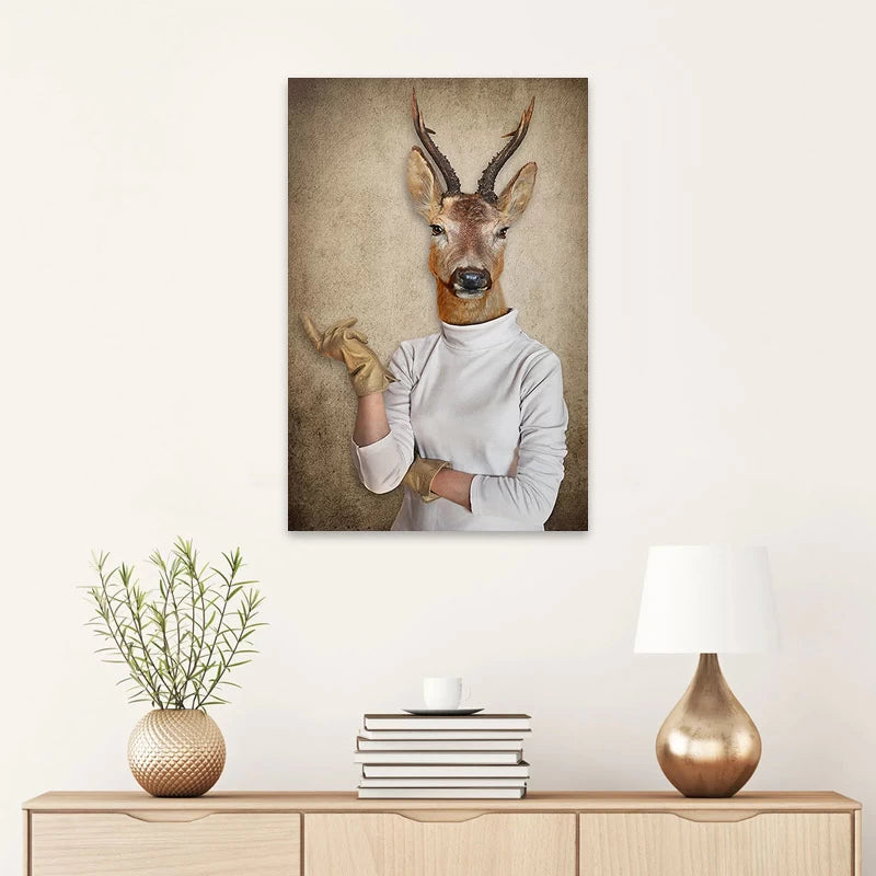 Πίνακας σε Καμβά Woman With Deer Head Ψηφιακής Εκτύπωσης 50x75x3