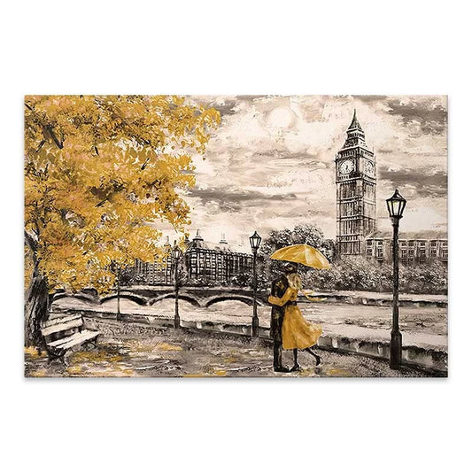 Πίνακας σε Καμβά Big Ben And Yellow Leaves Ψηφιακής Εκτύπωσης 75x50x3