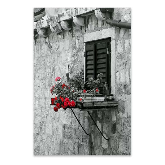 Πίνακας Σε Καμβά Window With Flowers Ψηφιακής Εκτύπωσης 50X75X3