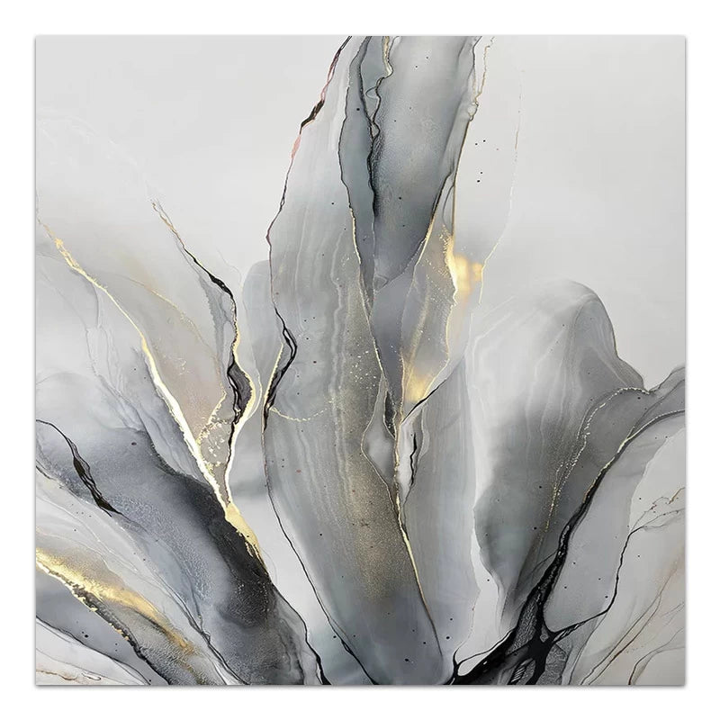 Πίνακας σε Καμβά Abstract Grey Leaves Ψηφιακής Εκτύπωσης 100x100x3