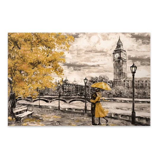 Πίνακας σε Καμβά Big Ben And Yellow Leaves Ψηφιακής Εκτύπωσης 125x80x3