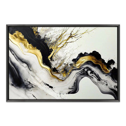 Πίνακας σε Καμβά Abstract Golden Wave Ψηφιακής Εκτύπωσης με Κορνίζα Χρώμα Μαύρο 140x100x3