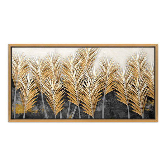Πίνακας σε Καμβά "Gold Leaves" Ψηφιακής Εκτύπωσης με Κορνίζα Χρώμα Χρυσό 140x70x3
