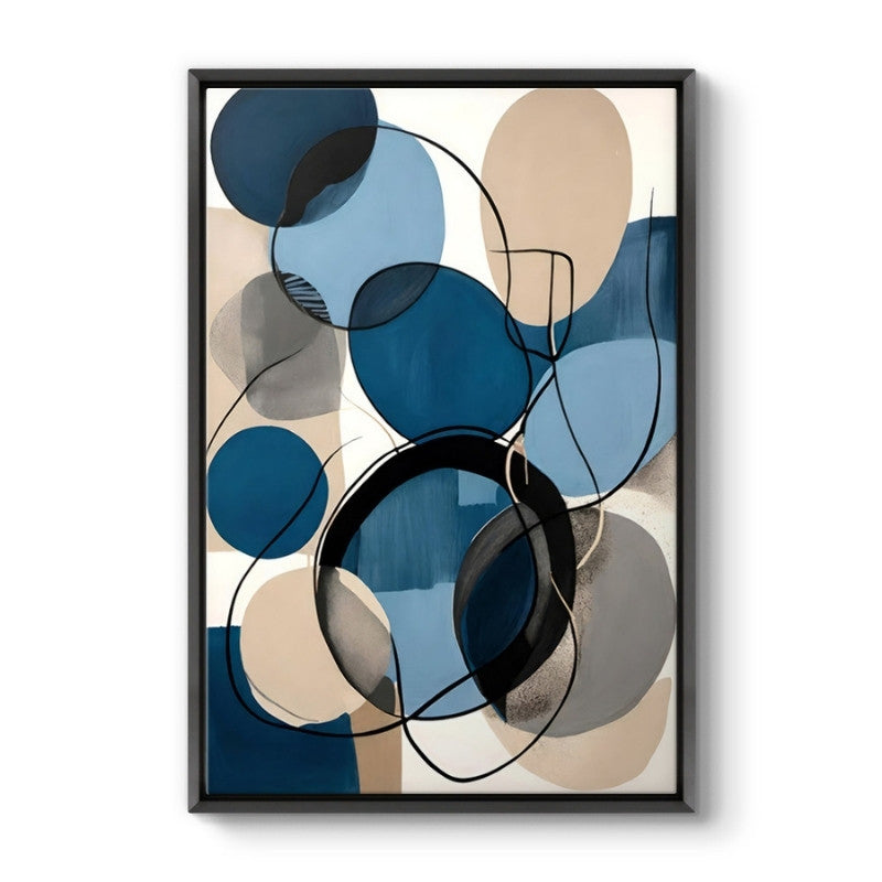 Πίνακας σε Καμβά Blue and Beige Abstract Ψηφιακής Εκτύπωσης με Κορνίζα Χρώμα Μαύρο 70x100x3